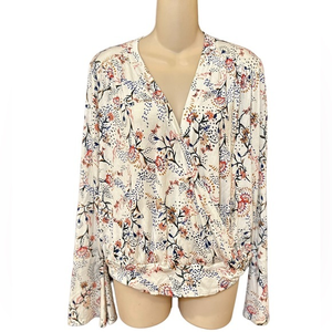 Finn &‎ Grace Faux Wrap Bell Sleeve Top Medium